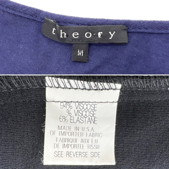 Theory Dress Size Medium Sleeveless Mini Fitted Skirt Bloused Bodice Black Blue - Picture 5 of 7